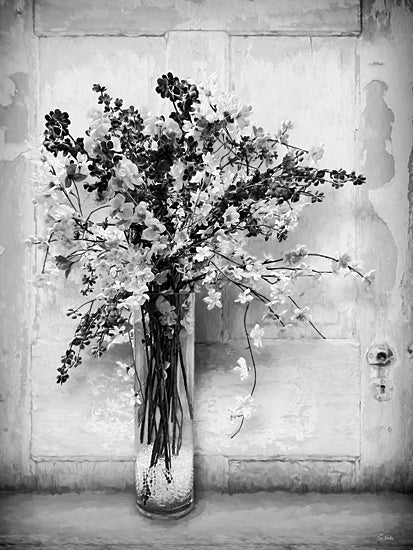 Lori Deiter LD4045 - LD4045 - Black and White Beauty - 12x16 botanical, still life, floral, vase, distressed background, painterly, vintage, digital painting, black & white from Penny Lane