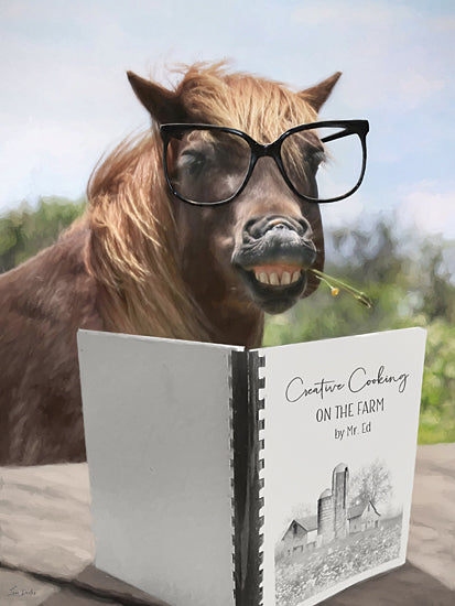 Lori Deiter LD4072 - LD4072 - Creative Cooking Horse - 12x16 funny horse, glasses, reading cookbook, creative cooking, humorous animal art, farm animal, whimsical artwork, country humor, horse portrait from Penny Lane