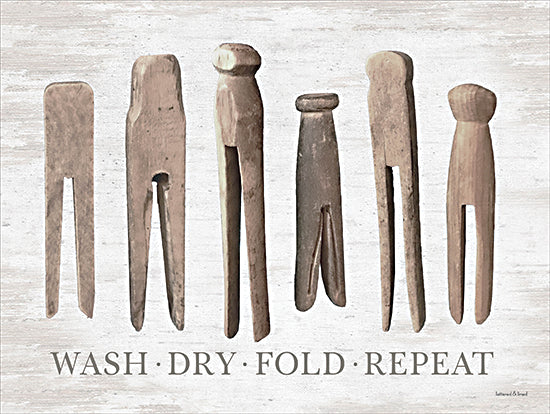 lettered & lined LET1109 - LET1109 - Heirloom Laundry Steps - 16x12 wooden clothespins, wash dry fold, rustic typography, farmhouse wall art, vintage laundry decor from Penny Lane