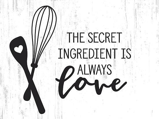 lettered & lined LET1156 - LET1156 - The Secret Ingredient - 16x12 the secret ingredient is always love, kitchen wall art, whisk and spoon illustration, farmhouse typography, rustic wood background, cooking quote, modern farmhouse decor from Penny Lane
