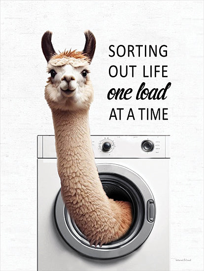 lettered & lined LET1321 - LET1321 - One Load at a Time - 12x16 hello sweet cheeks drop your pants here, donkey in washing machine, funny laundry room art, humorous farmhouse sign, neutral background, playful animal decor, laundry wall art, modern farmhouse style, pun sign, whimsical home decor from Penny Lane