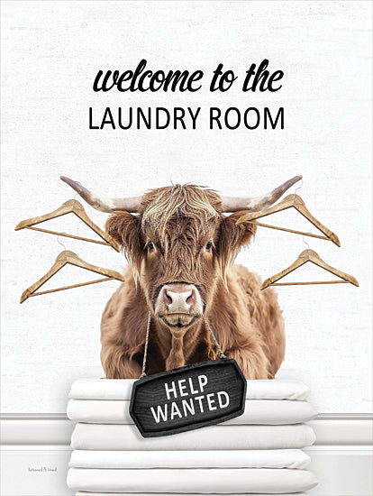 lettered & lined LET1324 - LET1324 - Laundry Room Highland - 12x16 cow, laundry, humor, help wanted, whimsical, animal from Penny Lane