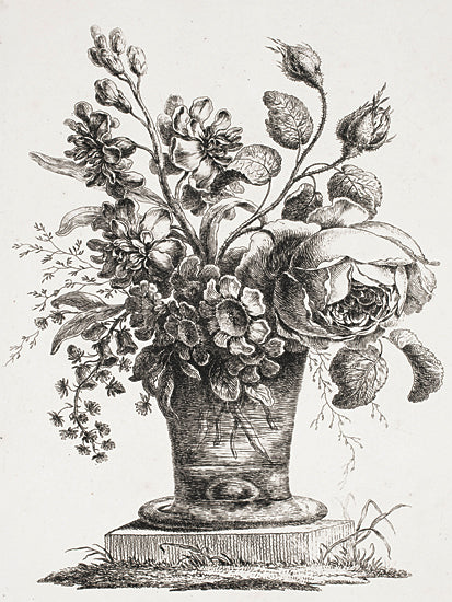 lettered & lined LET1352 - LET1352 - Floral Etching III   - 12x16 flower vase, black and white, vintage, botanical, illustration from Penny Lane
