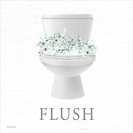 lettered & lined LET1391 - LET1391 - Eucalyptus Flush Bath Set 1 - 12x12 floral, typography, bathroom decor, watercolor flowers, white roses, greenery, toilet, minimalist from Penny Lane