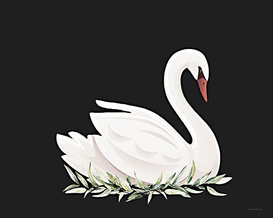 lettered & lined LET1397 - LET1397 - White Swan Portrait - 16x12 white swan illustration, elegant bird art, dark moody background, greenery nest, graceful wildlife, modern decorative wall art, feminine decor, minimalist animal art from Penny Lane
