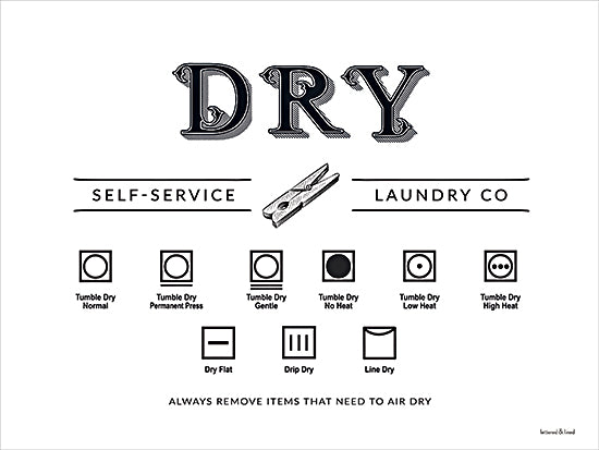 lettered & lined LET1461 - LET1461 - Dry Self-Service - 16x12 drying symbols, laundry instructions, tumble dry guide, self-service laundry, line dry, air dry, dryer icons, laundry care chart, minimalist laundry art, typography print from Penny Lane
