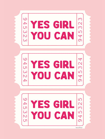 lettered & lined LET1515 - LET1515 - Yes Girl You Can - 12x16 yes girl you can, motivational message, ticket design, pink wall art, girl power, empowerment typography, feminine home decor, inspirational quote, modern design from Penny Lane