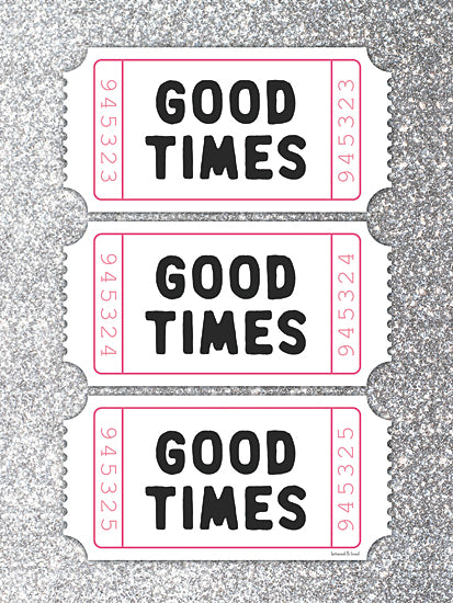 lettered & lined LET1520 - LET1520 - Good Times - 12x16 good times, glitter background, pink ticket stub art, bold typography print, motivational decor, fun modern wall art, feminine aesthetic, contemporary quote design, celebratory phrase graphic from Penny Lane