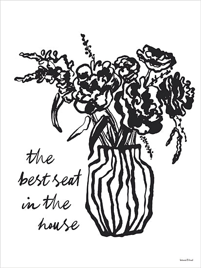 lettered & lined LET1575 - LET1575 - Best Seat Floral - 12x16 black and white floral vase art, best seat in the house quote, bathroom humor, farmhouse wall decor, minimalist typography art from Penny Lane