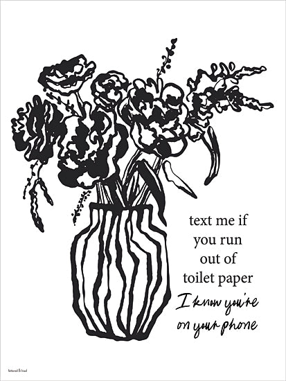 lettered & lined LET1578 - Would Poop Here Again Floral - 12x16 black and white flower vase art, humorous bathroom print, toilet paper quote, handwritten typography, modern farmhouse wall decor from Penny Lane
