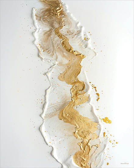 lettered & lined LET1603 - LET1603 - Golden Flow I - 12x16 gold and white abstract, fluid art, marbled texture, modern neutral artwork, metallic accents, organic shapes, minimalist luxury decor, elegant abstract design, contemporary statement piece from Penny Lane