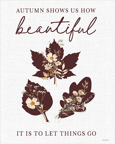 lettered & lined LET1628 - LET1628 - Beautiful Autumn - 12x16 autumn shows us how beautiful it is to let things go quote,fall inspirational typography,autumn leaf silhouettes,seasonal motivational saying,rustic fall wall art,thanksgiving reflection quote,modern farmhouse typography poster from Penny Lane