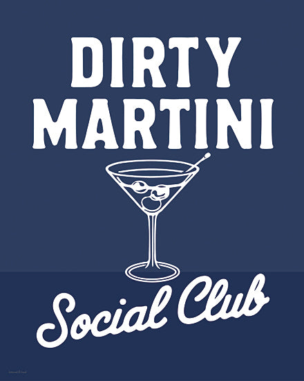 lettered & lined LET1641 - LET1641 - Mod Dirty Martini Social Club - 12x16 dirty martini social club typography cocktail glass olives martini bar sign navy background drink humor lounge bar decor from Penny Lane