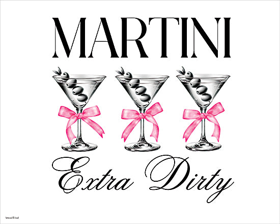 lettered & lined LET1643 - LET1643 - Martinis with Bows - Extra Dirty - 16x12 martini extra dirty cocktail glasses with olives pink bows playful drink illustration martini typography bar decor humorous cocktail art from Penny Lane