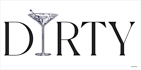 lettered & lined LET1646 - LET1646 - Dirty Martini Sign - 18x9 dirty martini typography with illustrated martini glass olive garnish cocktail bar art minimalist drink design from Penny Lane
