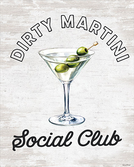 lettered & lined LET1649 - LET1649 - Dirty Martini Social Club - 12x16 dirty martini social club martini glass olives cocktail bar typography sign rustic background drink illustration from Penny Lane
