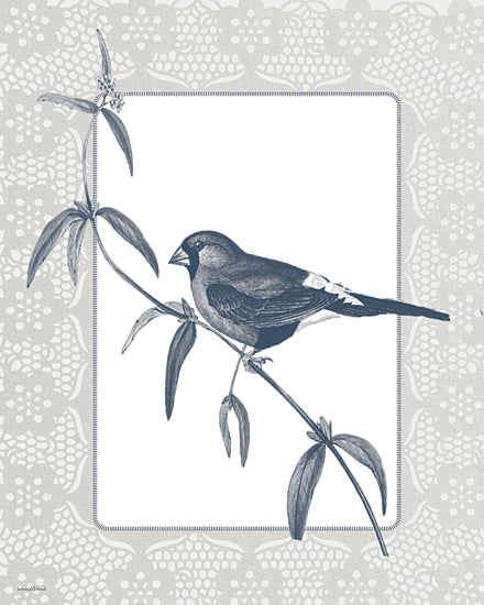 lettered & lined LET1751 - LET1751 - Lace Retreat II - 12x16 animals, botanical, backgrounds & patterns, birds, leaves, greenery, songbird, branch, decorative, vintage, ink drawing, blue from Penny Lane