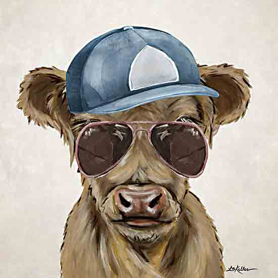 Lee Keller LK274 - LK274 - Too Cool for School - 12x12 calf, baseball cap, sunglasses, playful cow, trendy animal, youthful humor, farm animal, quirky artwork from Penny Lane