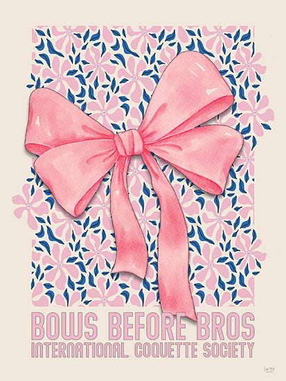 Lux + Me Designs LUX1109 - LUX1109 - Bows Before Bros   - 12x16 Pink bow, floral pattern, feminine, decorative, typography, aesthetic, watercolor, illustration, slogan, international society from Penny Lane