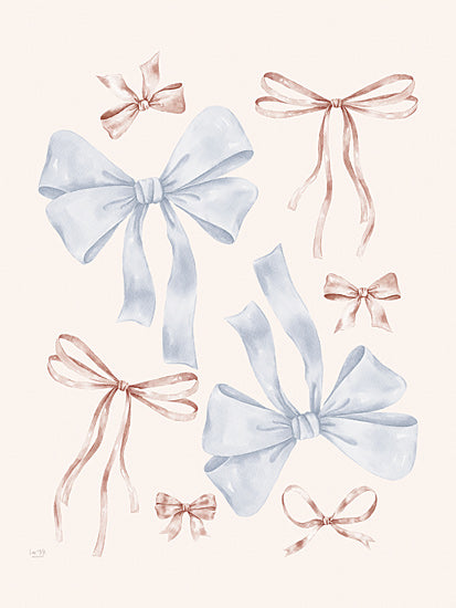 Lux + Me Designs LUX1111 - LUX1111 - Bow Toss   - 12x16 Blue and pink bows, ribbon collection, decorative, feminine, watercolor, elegant, stylish, chic, aesthetic from Penny Lane