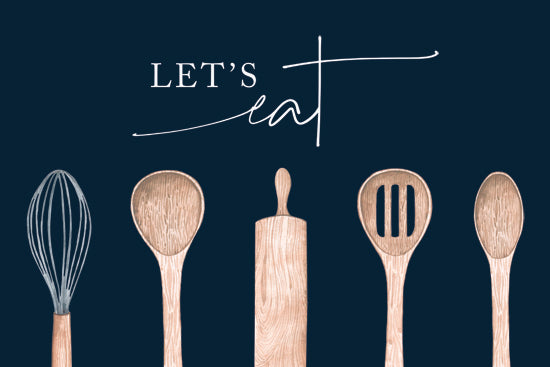 Lux + Me Designs LUX1123 - LUX1123 - Let's Eat - 18x12 kitchen decor, let's eat quote, wooden utensils, food art, minimalist style, dark background from Penny Lane