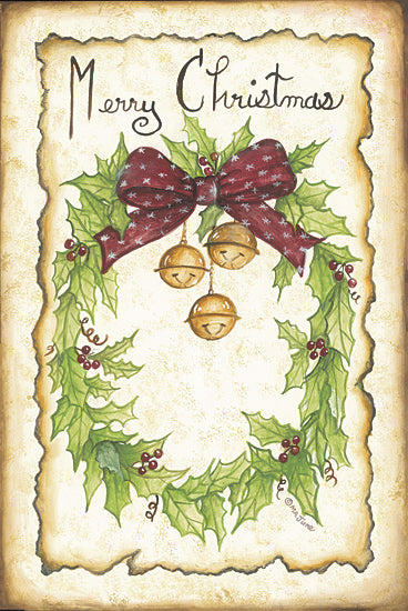 Mary Ann June MARY644 - MARY644 - Holly and Bells - 12x18 Christmas, Holidays, Wreath, Greenery, Bells, Holly, Berries, Bow, Merry Christmas, Typography, Signs, Textual Art from Penny Lane