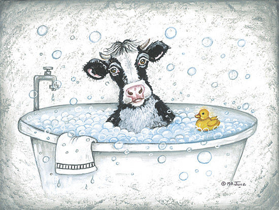 Mary Ann June MARY651 - MARY651 - Bubble Bath Cow - 16x12 cow, animal, bath, rubber duck, bubbles, humorous, whimsical from Penny Lane