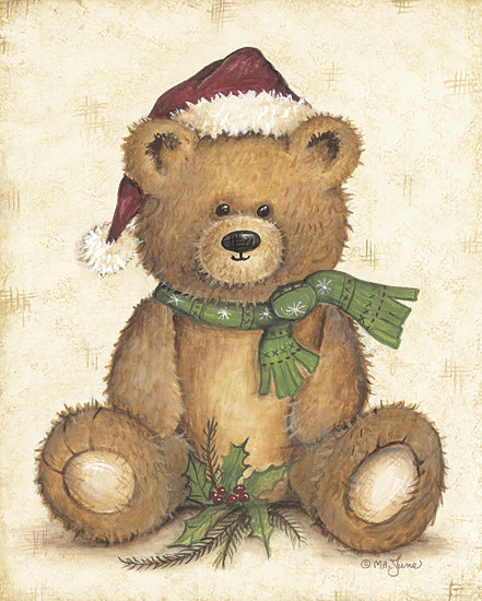 Mary Ann June MARY666 - MARY666 - Santa Bear - 12x16 teddy bear santa hat green scarf holly christmas whimsical juvenile holiday painterly cute stuffed animal from Penny Lane