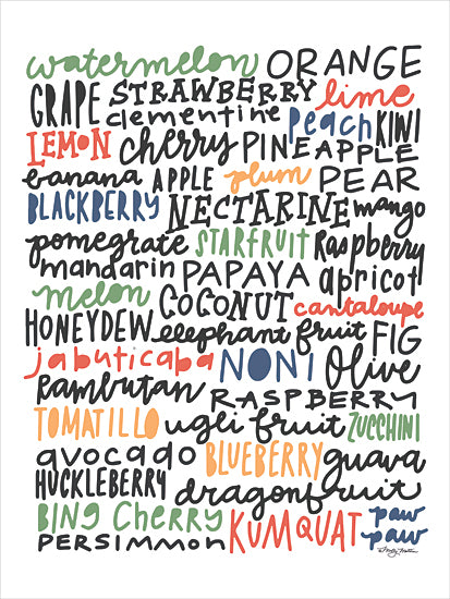 Molly Mattin MAT102 - MAT102 - Fruit Words     - 12x16 Fruit names, colorful typography, food wall art, fruit decor, kitchen art print, playful design from Penny Lane