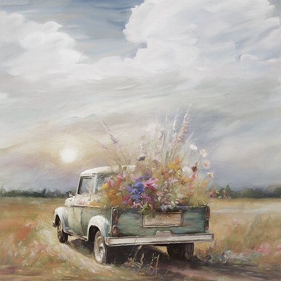 Marla Rae MAZ6004 - MAZ6004 - Flower Truck in Field - 12x12 Truck, Teal Truck, Flower Truck, Road, Landscape, Sky, Clouds, Sun, Field from Penny Lane