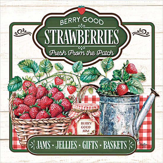 Mollie B. MOL2932 - MOL2932 - Berry Good Strawberries - 12x12 strawberries, basket of strawberries, jam jar, vintage farm sign, red gingham, watering can, berry leaves, country kitchen, rustic decor from Penny Lane