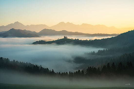 Martin Podt MPP1243 - MPP1243 - Mountain Mist I - 18x12 misty rolling hills sunrise, church on hill, countryside fog valley, inspirational landscape from Penny Lane