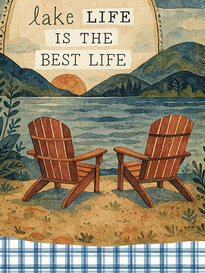 Nicole DeCamp ND1038 - ND1038 - Lake Life is the Best Life - 12x16 lake life sign, adirondack chairs, lake landscape, sunset, relaxing outdoor scene, rustic decor from Penny Lane