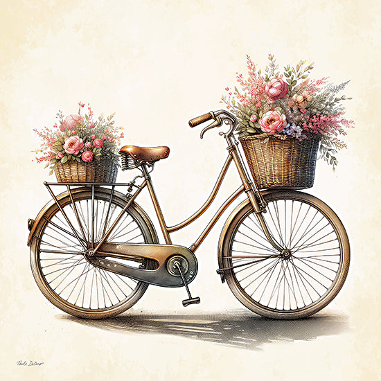 Nicole DeCamp ND375 - ND375 - Bouquets on Wheels - 12x12 vintage bicycle, flowers, basket, countryside, antique style, decorative, romantic, nostalgia from Penny Lane