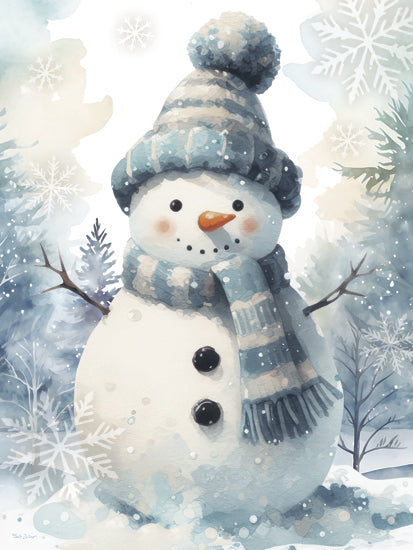 Nicole DeCamp ND661 - ND661 - Snowman - 12x16 Winter, Snowman, Snowflakes, Trees, Scarf and Hat, Blue & White from Penny Lane