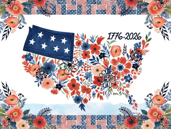 Nicole DeCamp ND905 - ND905 - Floral United States - 16x12 patriotic floral USA map, American flag pattern, red white and blue flowers, Americana decor from Penny Lane