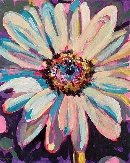 Painting Paige PP128 - PP128 - Dazzling Daisy - 12x16 white daisy close-up, dark purple background, oversized blossom, multicolor flower center, bold impasto petals, contemporary floral portrait, expressive acrylic strokes, cheerful botanical art, vibrant modern wall decor, feminine flower painting from Penny Lane