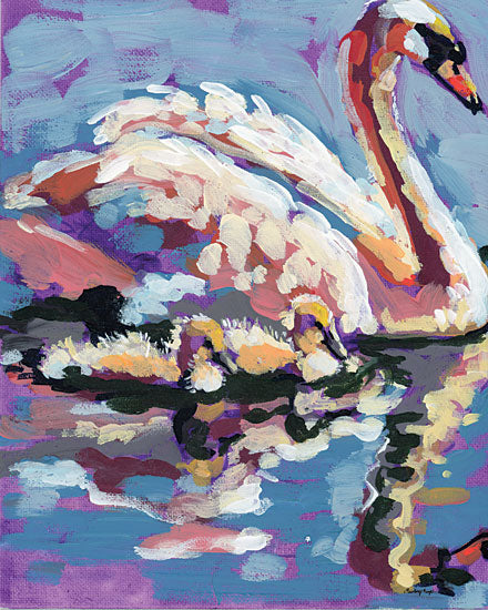 Painting Paige PP157 - PP157 - Mother Swan - 12x16 swan on water, reflection, pastel lake scene, graceful neck, white feathers, tranquil pond, mirrored surface, serene bird art, lavender blue water, impressionistic wildlife painting, elegant nature decor, luminous highlights, romantic lakeside mood, textured brush strokes, swan reflection from Penny Lane