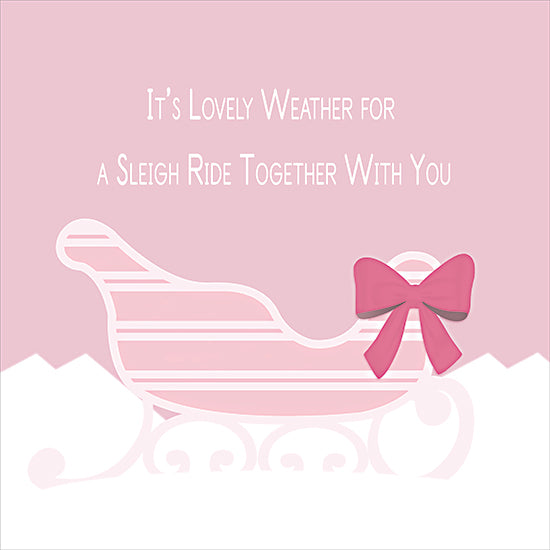 Lauren Rader RAD1609 - RAD1609 - Sleigh Ride - 12x12 pink sleigh, winter scene, holiday card, magenta bow, pastel design, typography art, Christmas quote, seasonal greeting, minimalist Christmas design from Penny Lane