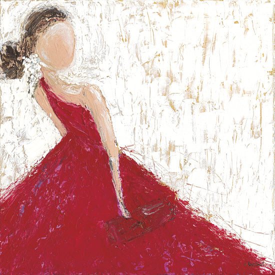 Roey Ebert REAR460 - REAR460 - Evening Out - 12x12 woman in red gown, faceless figure, elegant fashion art, textured impasto painting, sweeping dress, white abstract background, feminine figure, formal evening look, expressive brushwork, contemporary figurative art, glamorous statement piece, red dress portrait, boutique style decor from Penny Lane