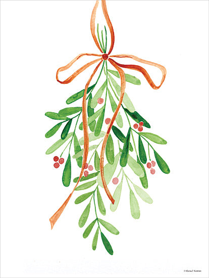 Rachel Nieman RN653 - RN653 - Mistletoe - 12x16 Christmas, Holidays, Mistletoe, Greenery, Berries, Red Ribbon, Love from Penny Lane