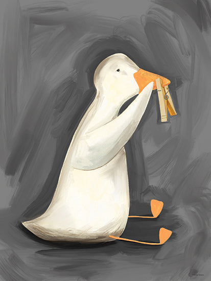 Rachel Nieman RN660 - RN660 - Stinky Goose - 12x16 funny duck portrait with clothespin, whimsical bird illustration, humorous animal character painting from Penny Lane