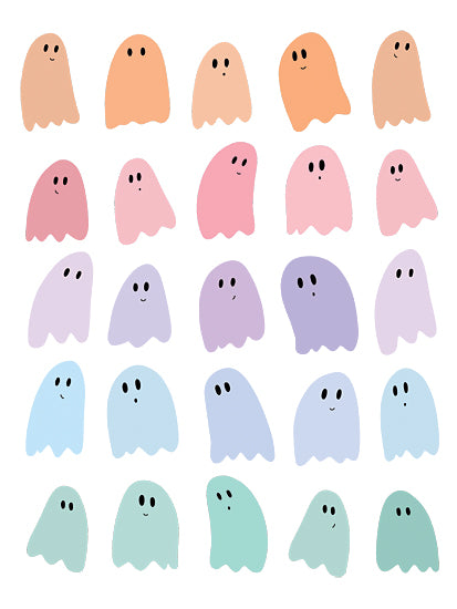 Rachel Nieman RN684 - RN684 - Rainbow Ghosts - 12x16 ghost relaxing teacup tea cozy halloween cute whimsical character drink illustration from Penny Lane