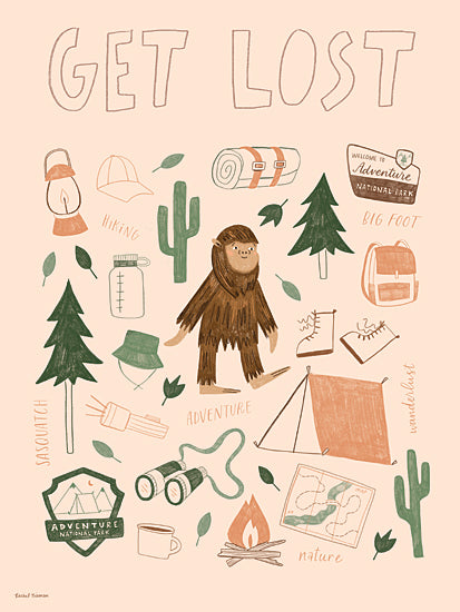 Rachel Nieman RN800 - RN800 - Get Lost - 16x12 bigfoot sasquatch camping hiking outdoors adventure forest trees tent campfire backpack nature wilderness exploration icons from Penny Lane