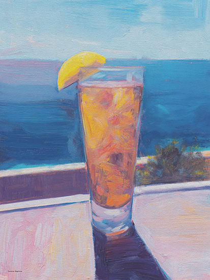 Svetlana Aleinikova SA708 - SA708 - Lemon Hour - 12x16 food & drink, coastal, travel, fruit & vegetables, places & cities, lemon, ocean, seascape, glass, beverage, iced, shadow, painterly, contemporary, oil painting, blue from Penny Lane
