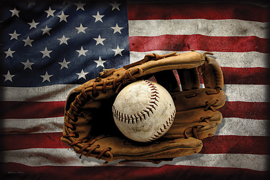 Susan Ball SB1433 - SB1433 - American Baseball II     - 18x12 baseball glove and ball on american flag patriotic sports from Penny Lane