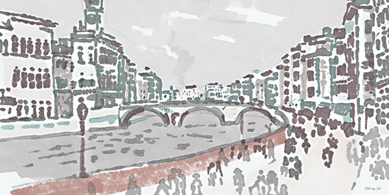 Stellar Design Studio SDS1513 - SDS1513 - Venice Drawing I - 18x9 harbor cityscape, coastal village, sailboat, waterfront architecture, European port scene, abstract watercolor city, muted blush and gray palette, impressionist travel art, boats in harbor, shoreline buildings, soft painterly marks, decorative landscape, serene neutral tones, seaside town illustration from Penny Lane