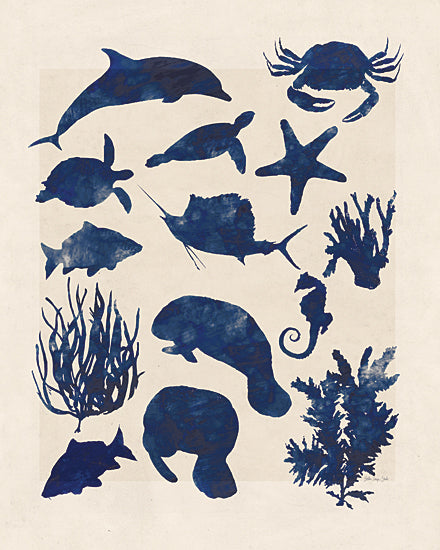 Stellar Design Studio SDS1533 - SDS1533 - Aquatic Silhouettes - 12x16 botanical flower study, chrysanthemum print, antique floral illustration, vintage garden art, blue rectangular border, oval mat, pink and blue blooms, detailed petals, cottage garden style, classic botanical plate, feminine floral decor, traditional still life, elegant nature print from Penny Lane