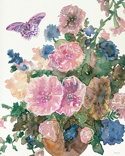 Stellar Design Studio SDS1558 - SDS1558 - Spring Blossoms 2 - 12x16 butterfly and floral bouquet, watercolor garden, pink and purple blossoms, soft nature art, spring season, detailed watercolor brushwork, delicate butterfly, feminine design from Penny Lane