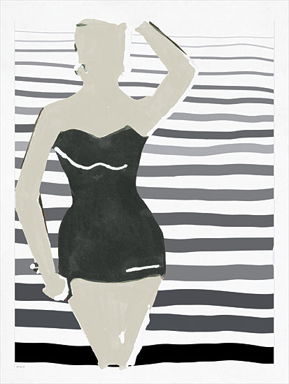 Stellar Design Studio SDS1613 - SDS1613 - Bathing Beauties I - 12x16 black dress fashion figure, retro swimsuit style, stylized female silhouette from Penny Lane